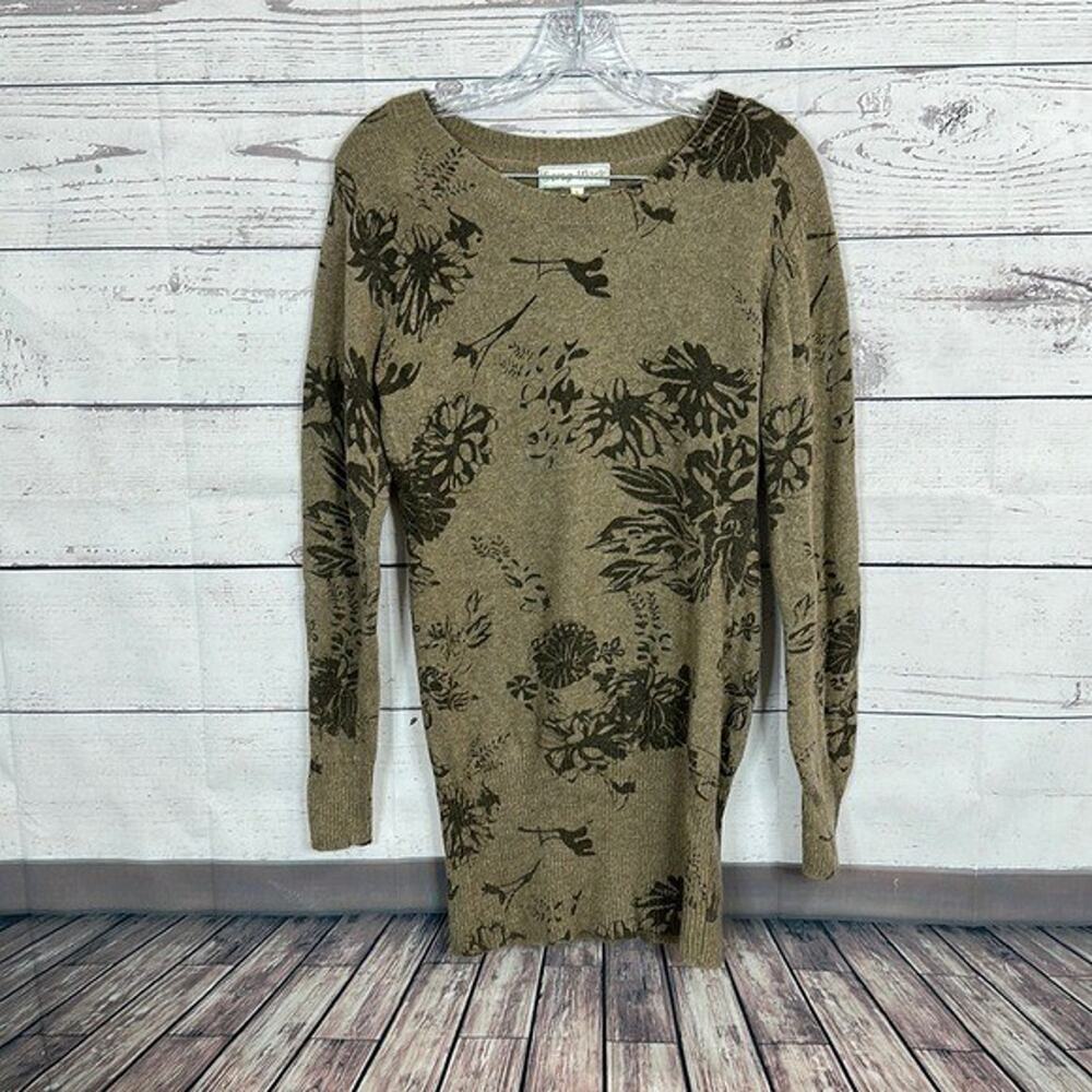Scrap Work Sweater Womens Large Brown Floral Tunic Angora Wool Soft Stretch‎
